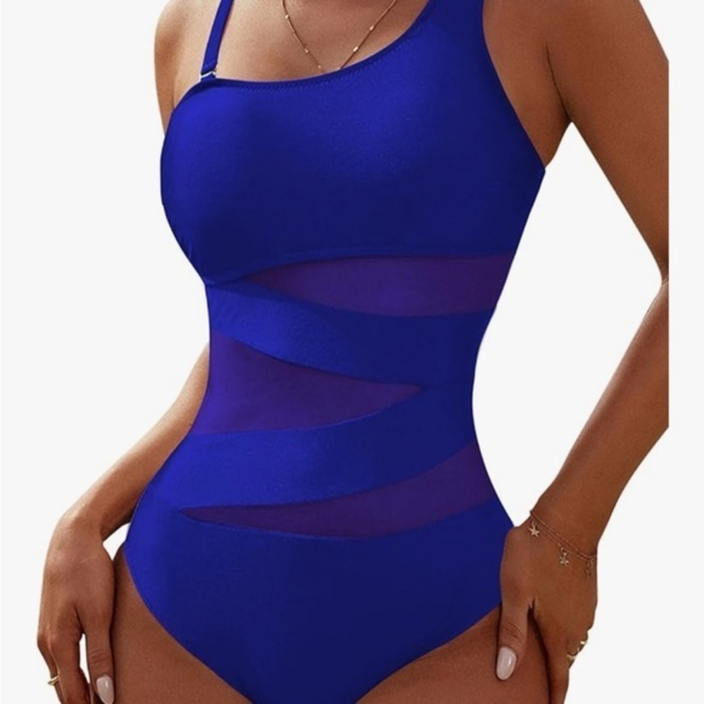 BLOOMING JELLY Women's Sexy One Piece Bathing Suit One Shoulder Slimming Mesh M